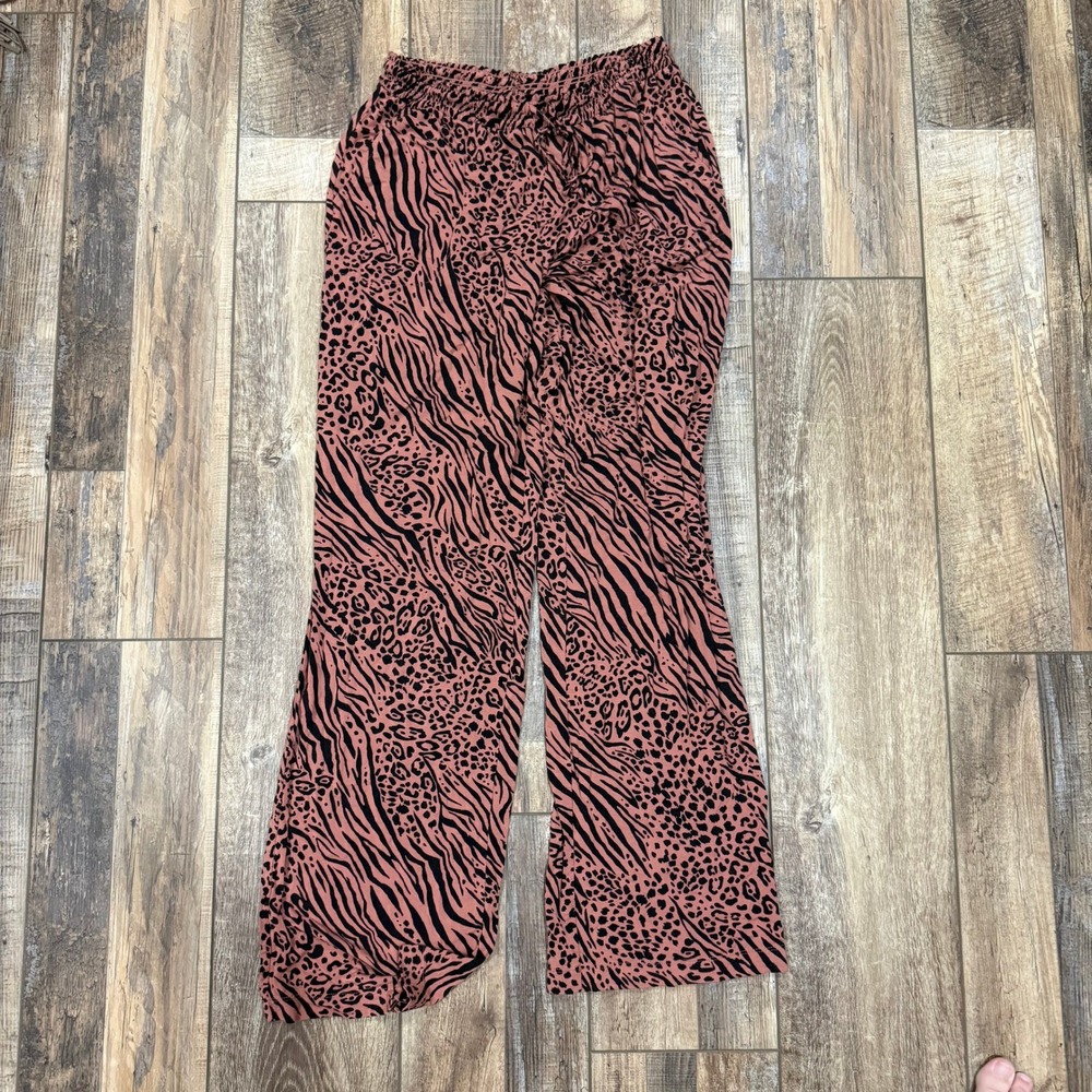 Soma Womens Small Animal Print Wide Leg Lounge Pants Terracotta Black‎ Smocked